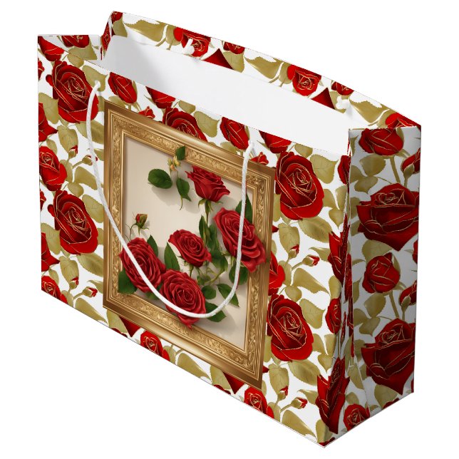 Grand Sac Cadeau Roses Rouges Et Dorées (Dos Angle)