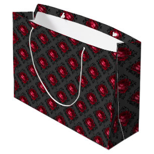 Grand Sac Cadeau Roses rouges et noir brillant