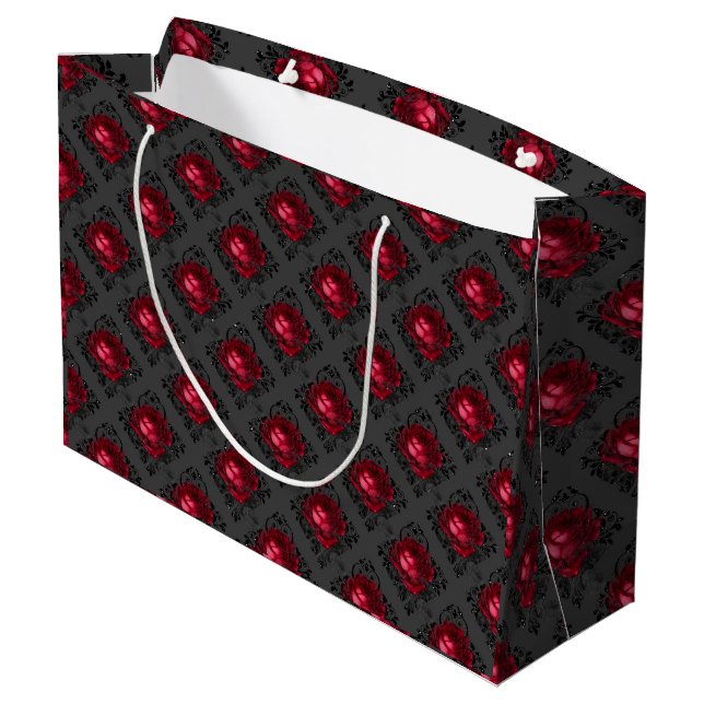 Grand Sac Cadeau Roses rouges et noir brillant (Dos Angle)