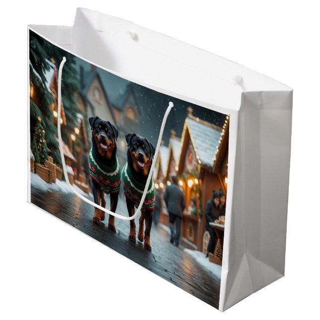 Grand Sac Cadeau Rottweiler Dogs Christmas Snow Holiday (Devant Angle)