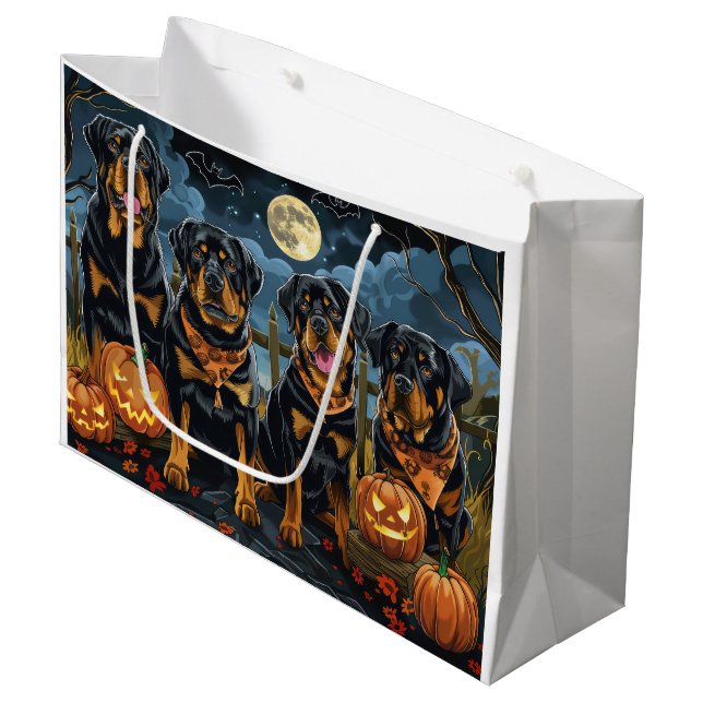 Grand Sac Cadeau Rottweiler Halloween Éffrayant (Devant Angle)
