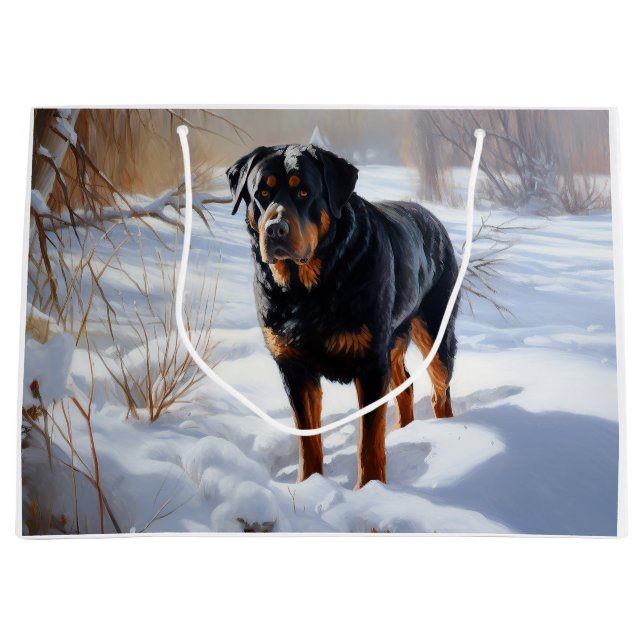 Grand Sac Cadeau Rottweiler Laisser neiger Noël (Devant)