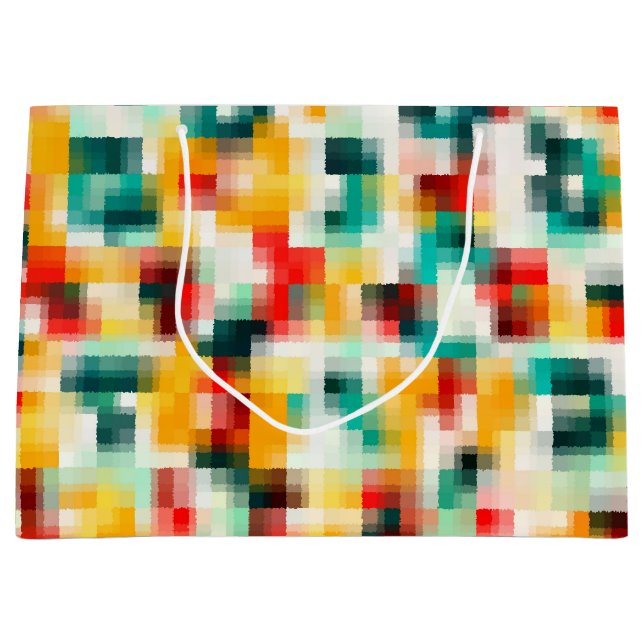 Grand Sac Cadeau Rouge bleu vert jaune blanc Motif Abstrait (Devant)