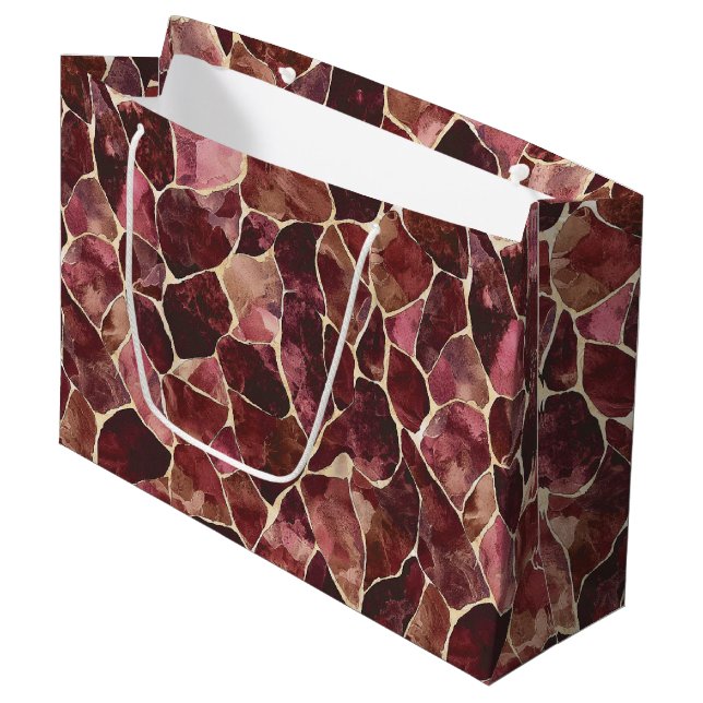 Grand Sac Cadeau Rouge Bourgogne Chic Abstrait Shower de Mariage (Devant Angle)