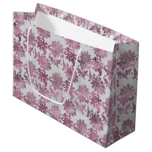 Grand Sac Cadeau Rouge Bourgogne Fleur Argent