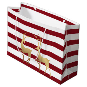 Grand Sac Cadeau Rouge foncé moderne brindilles doré cerf