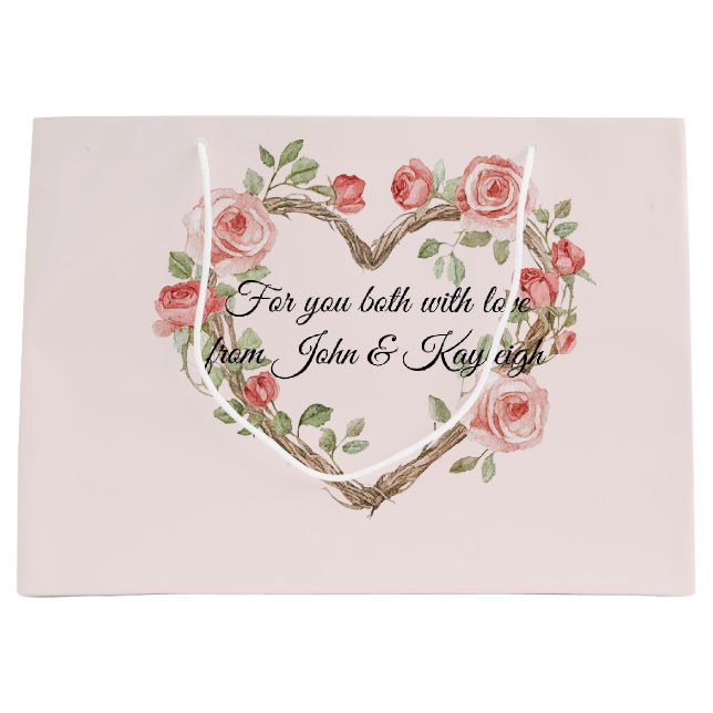 Grand Sac Cadeau Rouge gorgé de rose romantique rose rouge floral c (Devant)