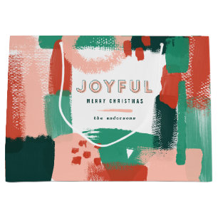 Grand Sac Cadeau Rouge graphique abstrait moderne, rose + joyeux