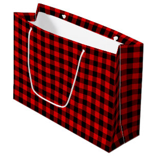 Grand Sac Cadeau Rouge Noir Buffalo Bûcheron Vérifié Noël