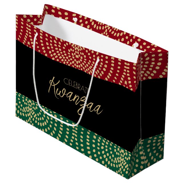 Grand Sac Cadeau Rouge Noir Vert Or Kwanzaa (Devant Angle)