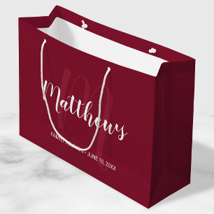 Grand Sac Cadeau Rouge personnalisé de Bourgogne de monogramme et