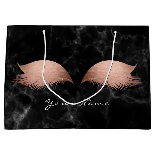 Grand Sac Cadeau Rouge rose Or Blush Marbre Lashes Black Maquillage (Devant)