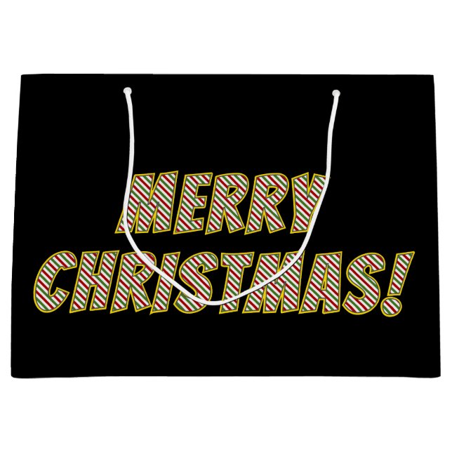 Grand Sac Cadeau Rouge, vert et blanc "MERCI NOËL !" (Devant)