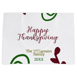 Grand Sac Cadeau Rouge vert joyeux Thanksgiving floral feuille auto