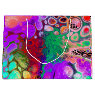 Grand Sac Cadeau Rouge, Vert, Violet Coloré Digital Fluid Art