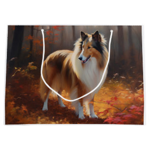 Grand Sac Cadeau Rough Collie dans l'automne Leaves automne Inspire
