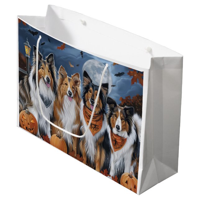 Grand Sac Cadeau Rough Collie Halloween Éffrayant (Devant Angle)