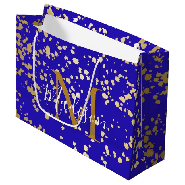 Grand Sac Cadeau Royal Blue Blond Gold Parties scintillant Personna (Devant Angle)