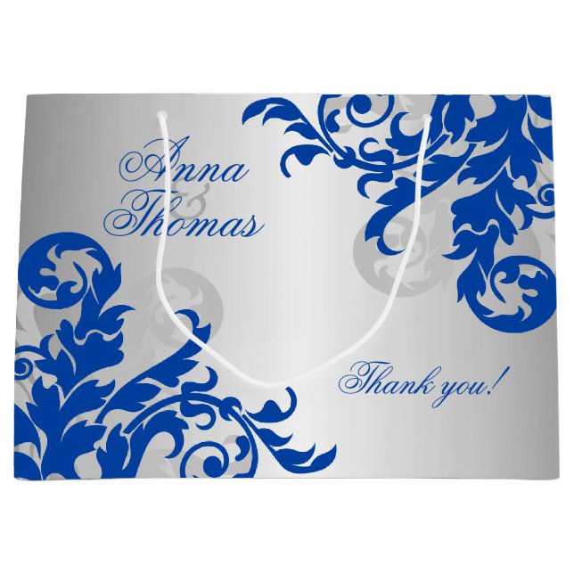 Grand Sac Cadeau Royal Blue et Argent Flourdissant (Devant)