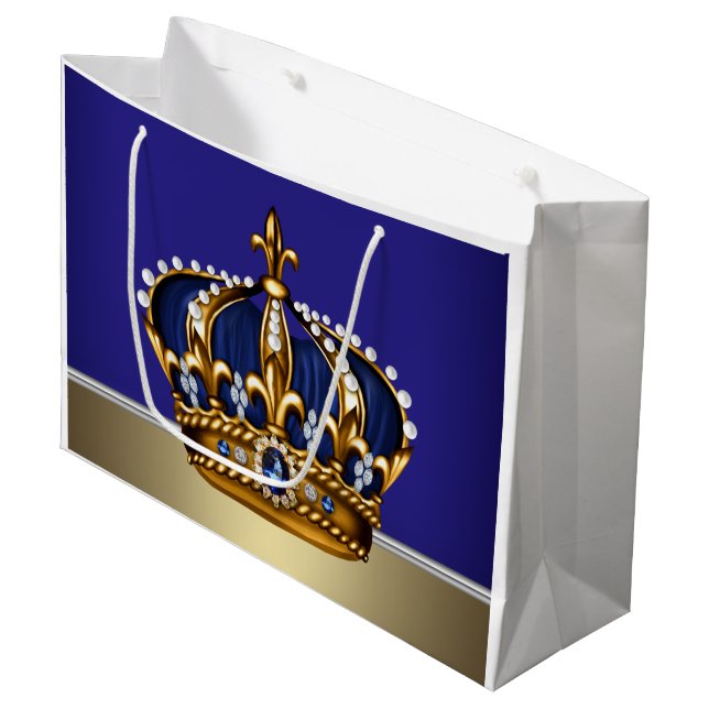 Grand Sac Cadeau Royal Blue Gold Prince (Devant Angle)