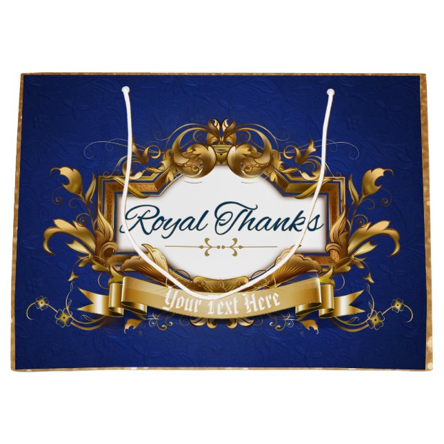 Grand Sac Cadeau Royal Merci| Blue and Gold avec Parties scintillan (Devant)