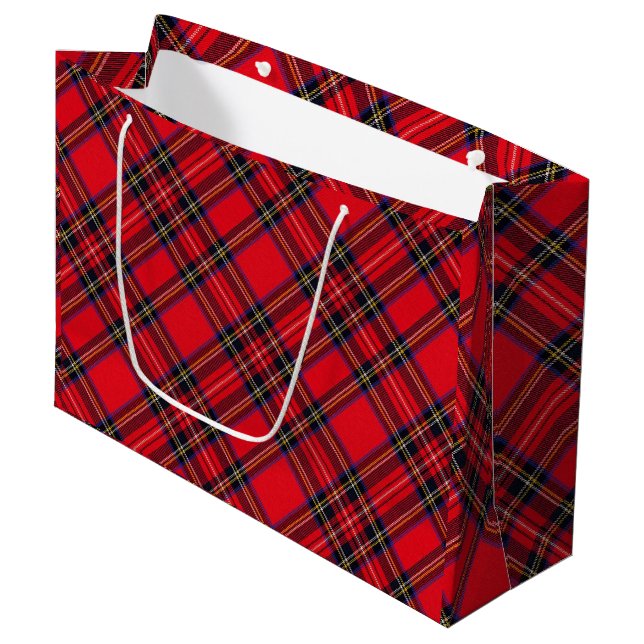 Grand Sac Cadeau Royal Stewart tartan rouge noir plaid (Devant Angle)