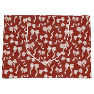 Grand Sac Cadeau Ruban Vintage & Nœuds Papier Lin Aquarelle (Crème