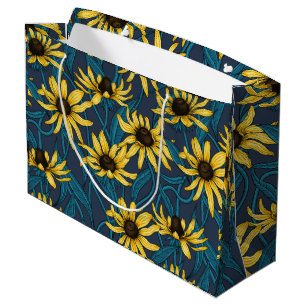 Grand Sac Cadeau Rudbekia jaune sur la marine