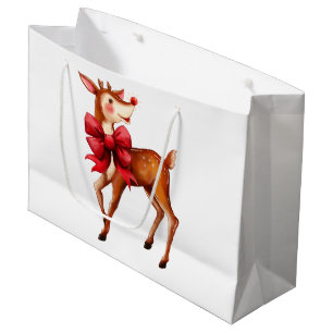 Grand Sac Cadeau Rudolph le renne flairé rouge