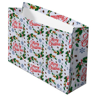 Grand Sac Cadeau Russe Marine blanc et rouge Joyeux Noël