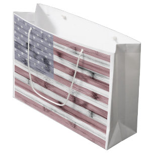 Grand Sac Cadeau Russe Rouge Blanc Bleu Bois américain drapeau Amér