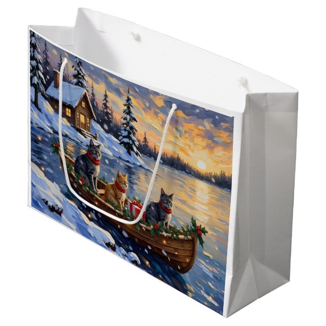 Grand Sac Cadeau Russian Blue Cat Christmas Boat Holiday (Devant Angle)