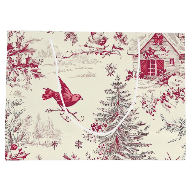Grand Sac Cadeau Rustic Bird et Poinsettia Motif de Noël (17) (Dos)