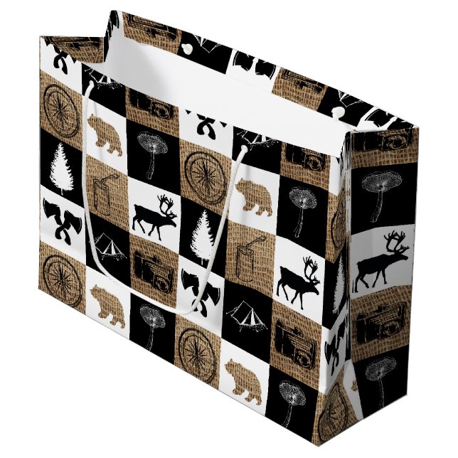 Grand Sac Cadeau Rustic Camping Extérieur Aventure (Devant Angle)