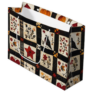 Grand Sac Cadeau Rustic Fall Quilt Motif Patchwork agricole