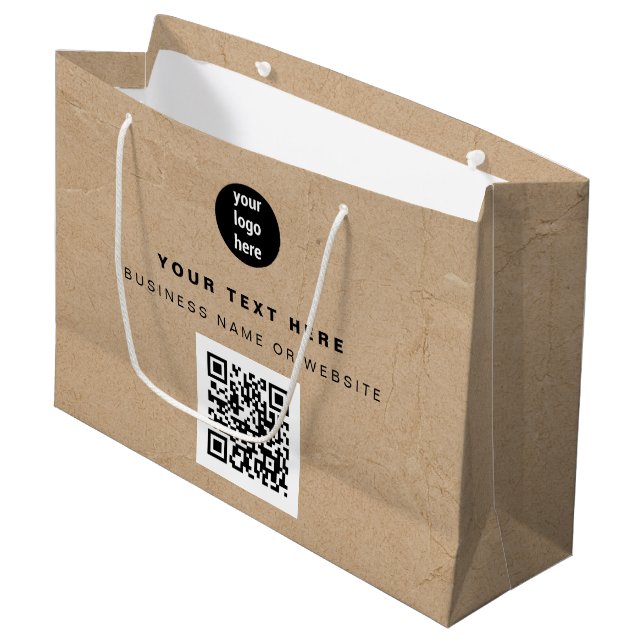 Grand Sac Cadeau Rustic Kraft Code QR Brown Logo d'entreprise (Devant Angle)