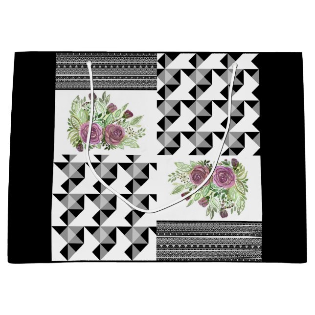 Grand Sac Cadeau Rustic, patchwork, rose (Devant)