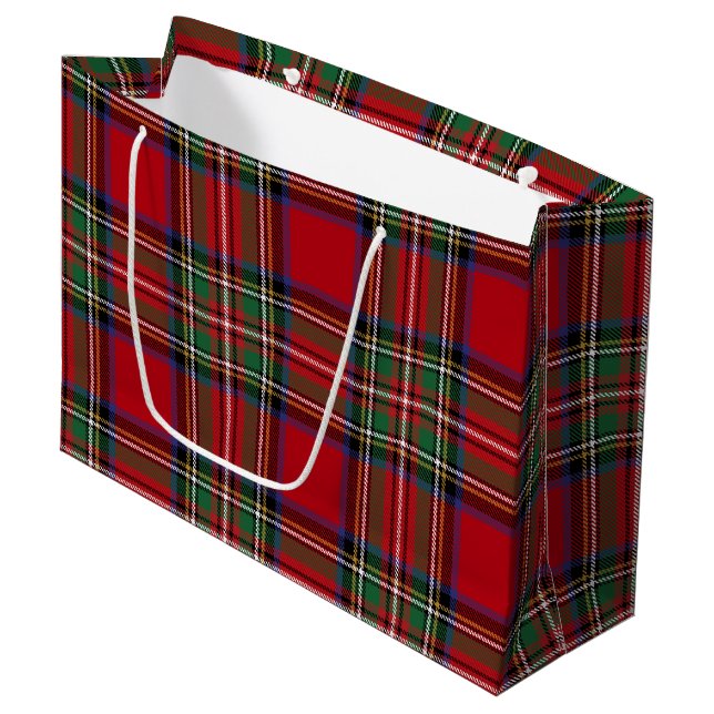 Grand Sac Cadeau Rustic Red Green Plaid Classic Stewart Tartan (Devant Angle)