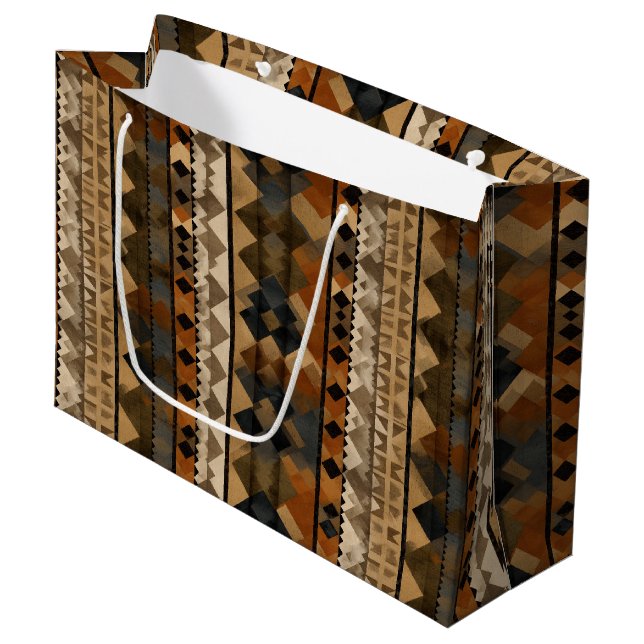 Grand Sac Cadeau Rustic Southwestern Stripe Pattern (6) (Devant Angle)
