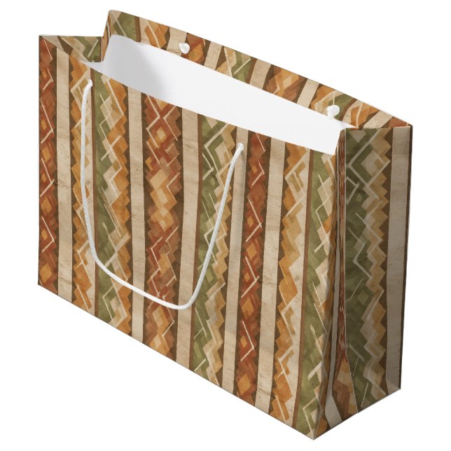 Grand Sac Cadeau Rustic Southwestern Stripe Pattern (7) (Devant Angle)