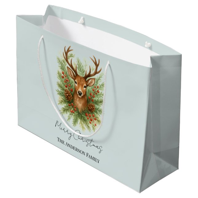 Grand Sac Cadeau Rustic Woodland Deer Head with Winter Foliage -  (Dos Angle)