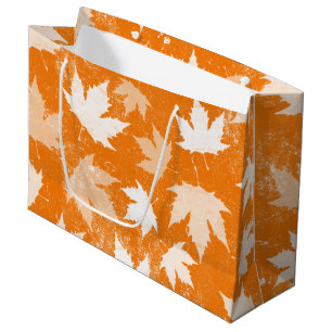 Grand Sac Cadeau Rustique Automne Feuilles Motif
