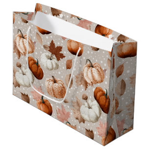 Grand Sac Cadeau Rustique Citrouilles d'automne et feuilles d'autom