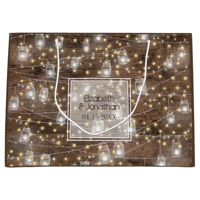 Grand Sac Cadeau Rustique Mason Jar Lumières Romantique (Devant)