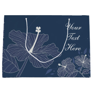Grand Sac Cadeau Sac-cadeau en papier botanique floral Navy avec te