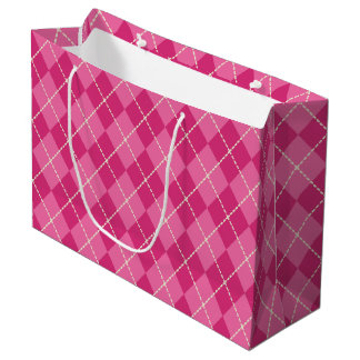 Grand Sac Cadeau Sac-cadeau festif rose à carreaux
