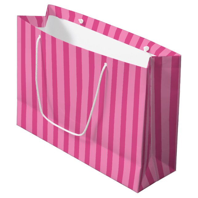 Grand Sac Cadeau Sachet Cadeau Rayure Rose Clair Mignon (Devant Angle)
