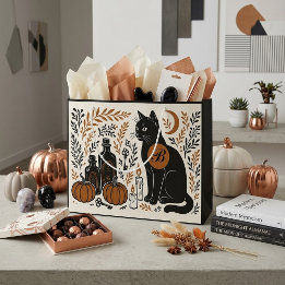 Grand Sac Cadeau Sacre Chat Noir Croissant de Lune Botanique Monogr