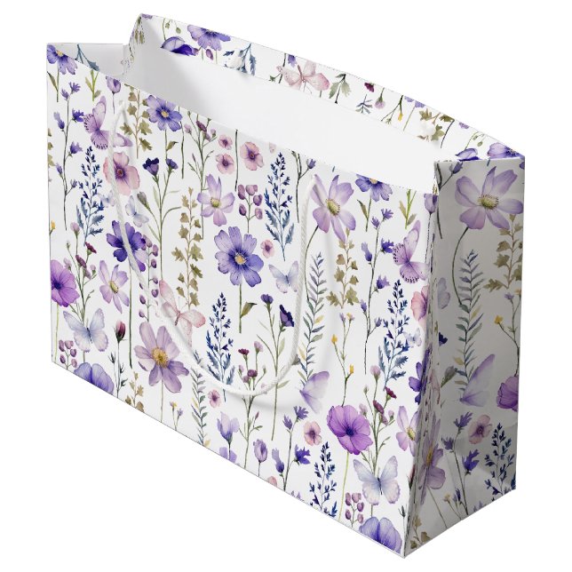 Grand Sac Cadeau Sacs-cadeaux Botanique d'anniversaire violet Fleur (Dos Angle)