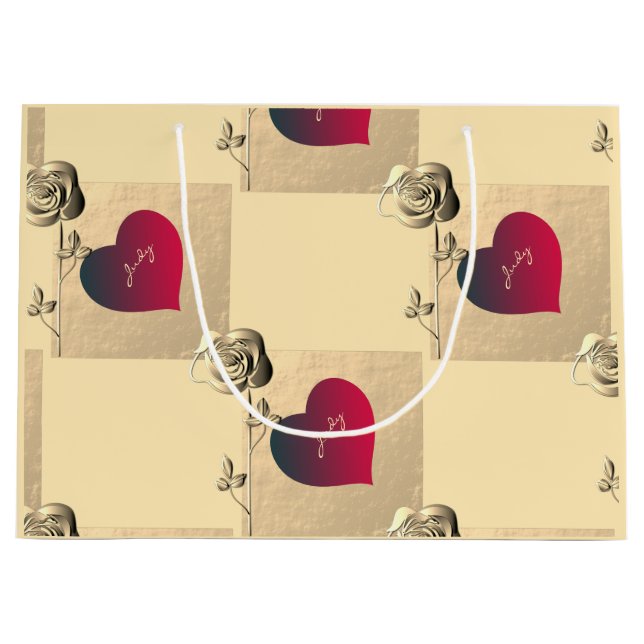 Grand Sac Cadeau Sacs-cadeaux Coeurs et Rose Valentines (Devant)